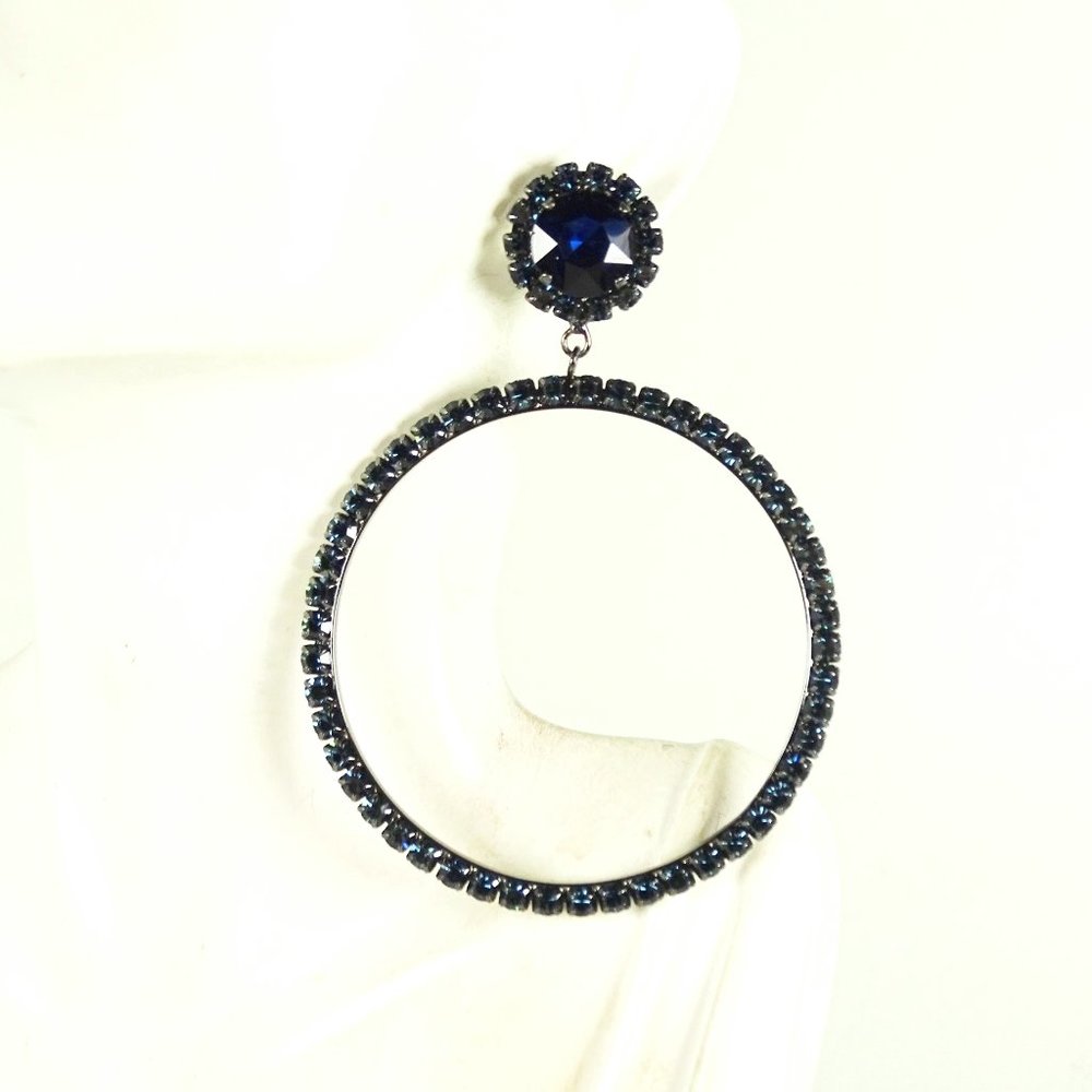 KATE SPADE Black Rhodium Plated Blue Crystals Glitzville Drop Hoop Earrings